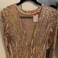 Rose Gold Size M Wow Couture Dress, Form Fitting And Comfy - You Don’t Need A Bra Or Anything Which Is Great. Never Work Nwt Gold Embellished Sequin Fabric For Formal Wear, Luxury Embellished Gold Sequin Dress, Elegant Gold Embellished Sequin Fabric, Gold Embellished V-neck Dress, Yellow Long Sleeve Dress, Gold Embellished Sequin V-neck Dress, Gold Cocktail Dress, Blue Long Sleeve Dress, Gold Sequin Dress