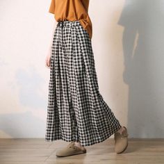 Comfortable, One of Kind. Wide Leg online shop,|One Size|Summer|Hand Wash|Plaid|Female|Wide Leg|Button|Full Length|Plaid|Linen|Casual Black Plaid Pants, Bags To Make, Linen Wide Leg Pants, Linen Pattern, Bags Online Shopping, Medium Tote Bag, Pants Linen, Linen Casual, Wide Leg Linen Pants