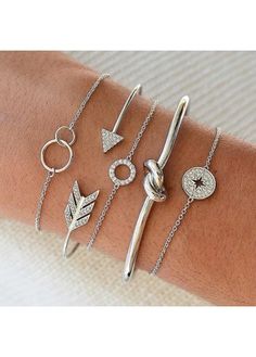 Color:Silvery White;Package Contents:5 X Bracelets;Occasion:Sport; Boho Charm Bracelet, Bracelet Set Silver, Gold Bracelet Set, Bangle Bracelet Set, Leaf Bracelet, Crystal Bangle, Bohemian Bracelets, Minimalist Bracelet, Hand Chain