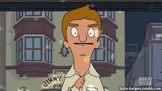 a cartoon character is standing in front of a building and looking at the camera man