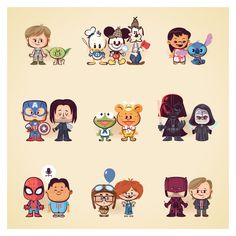 the avengers and spider - man characters are depicted in this cartoon character poster, which is also available for purchase