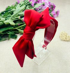 Red satin side big bow knotted headband Wide plastic hairband : 3 CM Satin fabric width : 5 cm Bow size : about 7.5 cm * 20 cm Big Bow Headband, Wide Headband, Turbans, Red Satin, Big Bows, Headbands For Women, Knot Headband, Fabric Width, Bow Headband