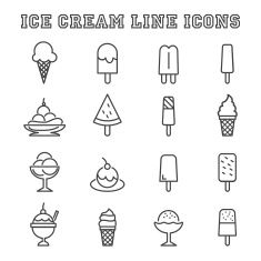 ice cream line icons are shown in this black and white image, with the text'ice cream line icons '