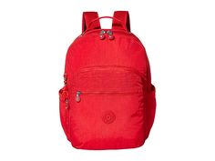 Kipling Seoul Laptop Backpack - Backpack Bags : Red Rouge : Make your commute cute and convenient with the polyamide Kipling Seoul Laptop Backpack with top hook handle and dual shoulder straps. Zip closure with exterior three exterior zip pockets. Signature logo detail at front with flat bottom. Polyester lining features interior zip and slip pockets with 13 laptop compartment. Imported. Measurements: Laptop Compartment: 13 in Bottom Width: 12 in Depth: 5 in Height: 18 in Strap Length: 34 in Str Trendy Nylon Backpack For Commuting, Casual Bags For Commuting, Casual Nylon Backpack With Zipper Closure, Casual Backpack With Zipper Pocket For Commuting, Casual Commuting Backpack With Zipper Pocket, Casual Softback Bag For Commuting, Casual Bags With Adjustable Straps For Commuting, Casual Commuting Bag With Adjustable Straps, Casual Softback Backpack For Commuting