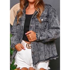 Charcoal Wash Denim Jacket Button Down Closure Raw Hem 88% Cotton 12% Polyester New Boutique Item! Approx. Measurements Buttoned - (Sm) P2p- 20 In. Length- 23 In. (Med) P2p- 21.5 In. Length- 24 In. (Lg) P2p- 23 In. Length- 24 In. Denim, All Season, Everyday, Casual, Moto, Edgy, Boho, Chic, Spring, Retro, Western, Desert, Cowboy, Rodeo, Vintage, Throwback, Rock, Rock N Roll, Concert, Festival Trendy Acid Wash Button-up Outerwear, Gray Denim Outerwear, Gray Casual Denim Jacket, Casual Gray Denim Jacket, Spring Grunge Button-up Denim Jacket, Casual Acid Wash Outerwear With Button Closure, Casual Washed Black Outerwear With Buttons, Casual Outerwear In Washed Black With Buttons, Gray Long Sleeve Denim Jacket For Fall