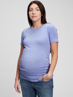 Soft, finely ribbed Supima®-modal blend knit.  Short sleeves.  Crewneck. Stretch Modal Short Sleeve T-shirt, Fitted Gap T-shirt For Everyday, Stretch Modal T-shirt With Short Sleeves, Fitted Gap T-shirt, Gap Maternity, Support People, Pregnancy Tshirts, Gender Equality, Knit Short