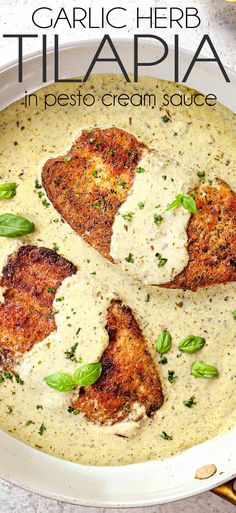 garlic herb tilpia in pesto cream sauce is an easy and delicious side dish