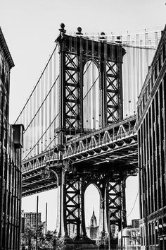 size: 12x8in Photographic Print: Black & White Manhattan Bridge by Bill Carson Photography : Vintage Black And White Posters, Black And White Poster Prints, Entryway Art, Farmhouse Glam, Panoramic Photography, Sepia Photography, Contemporary Impressionism, Oversized Art, Scenic Photography