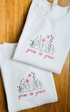 Grow in Grace embroidered Sweatshirt Fit: Unisex, Fits loose/relaxed/Crewneck Sizing: S,M,L,XL,2XL Material: 50% Cotton, 50% Polyester WHITE sweatshirt Thread colors are as shown *TURN AROUND TIME ~Shirts are made to order, please allow 5-7 business days to make your order (plus ship time).  *Colors and Text  We have done our best to represent colors accurately. PLEASE NOTE: Due to the hand crafted nature, and monitor displays, please expect a slight variation in colors. We will use the EXACT sp White Embroidered Sweatshirt For Spring, Cotton Sweatshirt With Machine Embroidery And Relaxed Fit, Cotton Sweatshirt With Machine Embroidery, Relaxed Fit, Spring White Sweatshirt With Custom Embroidery, Cotton Crew Sweatshirt With Machine Embroidery, White Sweatshirt With Custom Embroidery For Spring, White Custom Embroidered Sweatshirt For Spring, White Relaxed Fit Sweatshirt With Floral Embroidery, White Floral Embroidery Sweatshirt With Relaxed Fit