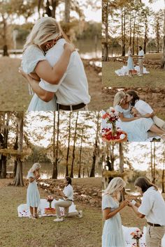 a couple is getting married in the woods