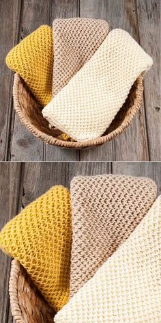 two pictures show different types of crocheted blankets in the shape of triangles