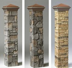 three different types of stone pillars