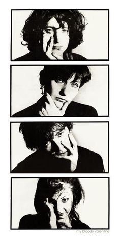 three black and white photos of the rolling stones, one with his hand on his face