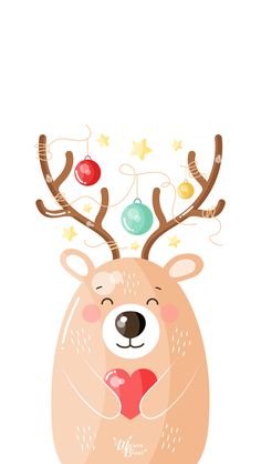 a reindeer with christmas ornaments on its antlers