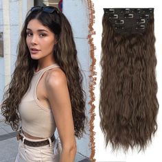 PRICES MAY VARY. [Soft & Tangel-free Hair] High quality heat resistant synthetic fiber, which is natural and it blends in well with your own hair. We've given the wavy hair a more subtle curl than ever before to help you stand out of all the others. [Add Length & Volume] Double weft to add extra volume on the clip in hair pieces with no glue, no tape, causing no damage to your hair and scalp and with less shedding. With 20" wavy hair achieving charming waves is a snap! [Just Clip & Go] Eleven pr Brown Hair Extensions, Clip In Hair Pieces, Deep Wave Hairstyles, Clip In Hair, Clip In Extensions, Head Hair, Clip Hair, Manicure Y Pedicure, Wig Accessories