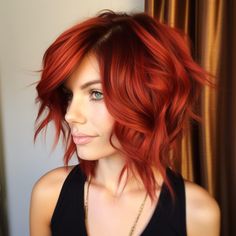 65 Gorgeous Short Red Haircuts to Try Right Now In 2023 Long Bob With Bangs Red Hair, Red Hair Short Bob, Red Bob Hairstyles, Red Shaggy Bob, Red Shaggy Bob With Bangs, Hair Color Ideas Trendy, Vibrant Red Hair Short, Gorgeous Red Hair