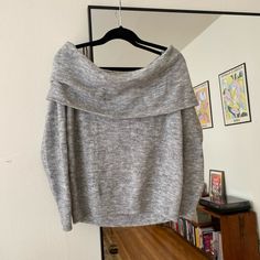 Grey Off The Shoulder Sweater, Never Worn. H&m Oversized Sweater, Off The Shoulder Sweaters, Gray Winter Top For Day Out, Gray Top For Winter Day Out, Gray Top For Day Out In Winter, Chic H&m Tops For Winter, H&m Tops For Day Out In Fall, H&m Long Sleeve Tops For Fall, H&m Tops For Fall Day Out