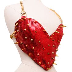 Made of goat skin shiny red leather. Decorated with golden spikes. Bust: 83cm Underbust: 72cm Red Heart Outfit, Red Corset Outfit, Heart Corset, Corset Etsy, Lizzie Hearts, Red Clothing, Leather Heart, Heart Fashion, Corset Lingerie