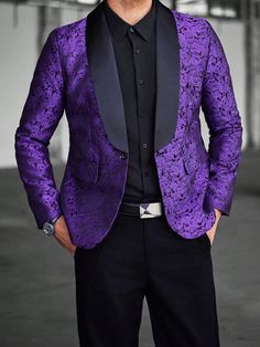 Men's Business Vintage Jacquard Mandarin Collar High-End Luxurious Purple Suit Jacket With Fruit Pattern ,Glamorous Party Purple Party  Long Sleeve Fabric Colorblock,All Over Print Regular Non-Stretch  Men Clothing, size features are:Bust: ,Length: ,Sleeve Length: Purple Wedding Suits Groom, Purple Tuxedo Wedding, Men In Purple, Purple Suit Jacket, Purple Tuxedo, Formal Attire For Men, Purple Goth, Purple Suit, Slim Fit Suit Men