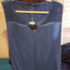 Med. Washed Blue Open V Neck With Lace Type Mesh Top Detail On Shoulders (See Photos) Blue V-neck Tank Top For Vacation, Casual Blue V-neck Tank Top, V Neck Tops, Mesh Top, See Photo, Sleeveless Top, Womens Tops, Mesh, V Neck