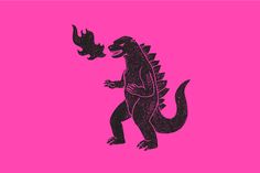 an image of a dinosaur with a bird on it's back and pink background