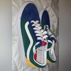 Vans New Without Tags Never Worn Size 6 Multi Color Blue Green Red Yellow Vans Multicolor Color Block Sneakers, Trendy Multicolor Vans Sneakers, Blue Color Block Sneakers For Spring, Van Color, Vans Blue, Shoes Vans, Womens Vans, Vans Shoes, Red Yellow