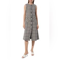 Authentic Gucci Checked Wool Tweed Vest (Or Dress) Extremely Rare Purchased On Net-A-Porter. Msrp $2800. Very Versatile, Can Be Worn As A Dress Or Vest/Overcoat- Open Or Closed. Length 110cm Bust 42cm Waist 43cm Chic Gucci Wool Outerwear, Fitted Beige Gucci Outerwear, Fitted Gucci Beige Outerwear, Gucci Midi Dress For Workwear, Gucci Midi Dress For Work, Gucci Knee-length Dress For Work, Gucci Knee-length Dress For Spring, Gucci Midi Length Dress For Work, Chic Gucci Workwear Dresses