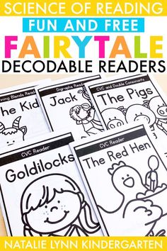 four children's book covers with the title, fun and free fairy tale printable readers