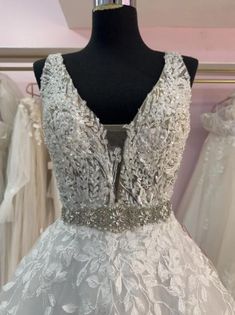 a dress on display at a bridal shop