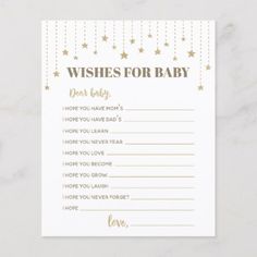 wishes for baby card with gold stars