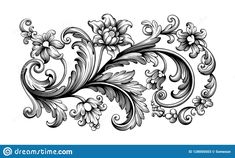 black and white floral ornament on a white background stock photo - image 3497