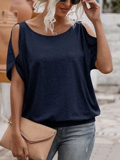 Cold Shoulder Tee with Tie Back #NewArrivals #popular #BohoChic #fashion #fresh #pomonaandpeach #boho Bell Sleeve Shirt, Cold Shoulder Blouse, Stylish Clothes For Women, Casual Tops For Women, Women T Shirts, Mailing List, Color Shorts, Cold Shoulder Top, Batwing Sleeve