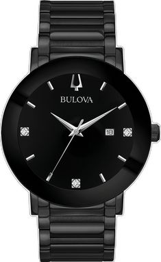 Black Diamond Watch With Round Dial, Black Diamond Watch With Diamond Hour Markers, Modern Black Diamond Watch, Elegant Black Watch Bands With Date Indicator, Modern Black Round Diamond Watch, Black Diamond Watch With Chronograph, Black Watches With Diamond Hour Markers, Black Watches With Diamond Hour Markers And Round Dial, Black Diamond Chronograph Watch For Business