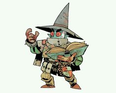 an image of a cartoon character with a book in his hand and a wizard hat on