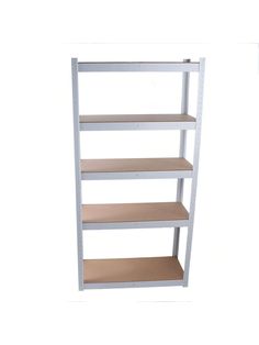 a white shelf with three shelves on each side and one empty shelf in the middle