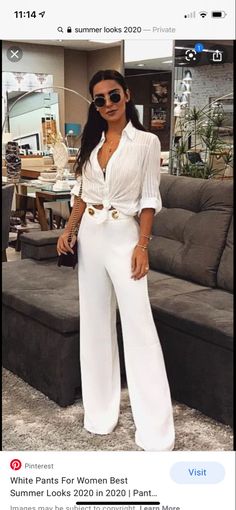 Spring Weekend Outfit, White Flare Pants, White Pants Outfit, White Top Women, Chique Outfits, All White Outfit, Stil Elegant, Elegante Casual, Mode Casual