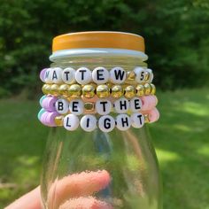 This Matthew 5:14 bracelet is an adorable way to remember what God has called us to be. A light shining in the darkness! This Be the light bracelet is perfect for church, or your everyday life! Plus, this christian bracelet comes in custom colors chosen by you to make it extra specially your! Just enter the number of the color you want! This bracelet would even make an awesome gift for the special light in your life! Inspirational Pink Bracelets For Birthday, Luminous Adjustable Bracelets As Gifts, Homemade Christian Bracelets, White Luminous Beaded Bracelets For Gifts, Bracelet Ideas Christian, Adjustable White Luminous Beaded Bracelets, Gospel Bracelet Beads, Christian Bracelet Sayings, Christian Rubber Bracelets