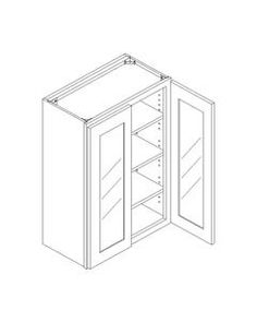 a drawing of an empty cabinet with the door open and shelves on each side,