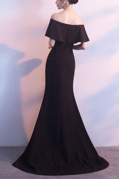 Formal Long Black Mermaid Evening Dress Off Shoulder - $78.48 #S1496 - SheProm.com