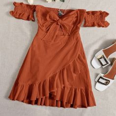 Brand New Never Worn. Off The Shoulder Dress Texas Summer Outfits, Orange Dress Outfits, Rust Orange Dress, Short Orange Dress, Orange Casual Dress, Gameday Dress, Brunch Dress, Burnt Orange Dress, Country Dresses