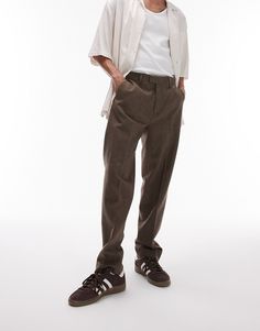 Pants & Chinos by Topman This is Topman Regular rise Belt loops Concealed fly Side and button back pockets Regular, tapered fit Mens Dark Brown Pants, Khaki Trousers Men, Men Chinos, Taper Pants, Herringbone Pants, Photo Men, Dark Brown Pants, Converse Chuck Taylor White, Trousers Men