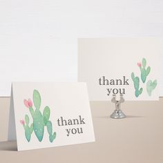 two thank you cards with cactus designs on them