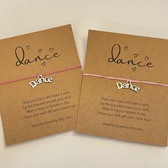 Dance - wish bracelet. DETAILS: * silvertone metal Dance charm, on a thick strand of cotton string, OR 2 thin strands of cotton string (12" / 30cm). * Make a wish, tie it on, cut off the excess string * Kraft card is approximately 2.75" x 3.75" (7.5cm x 9.5cm). * Comes in cellophane packet, ready to gift! PROCESSING TIME: 1-3 days SHIPPING INFO:  * Flat rate shipping price - order 1 or order 100, price is the same! * Within Canada = approx 3 - 10 business days  * Can to US - approx 4 - 7 busines Girls Gift Idea, Ballet Recital, Group Gifts, Dance Team, Tie Gifts, Cotton String, Wish Bracelets, Minimalist Bracelet, Girls Gift