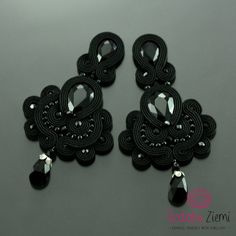 Evening Earrings, Smart Jewelry, Toho Beads, Soutache Earrings, Soutache Jewelry, Black Chandelier, Earrings Black, Classy Women, Long Black