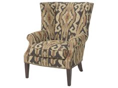 an upholstered chair with a patterned pattern on it