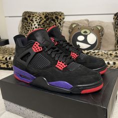 New Original No Wear And Tear, Never Worn Thank You For Shopping With Us Accept All Reasonable Quotations And Post Any Questions Please Contact Me We Will Take Care Of Everything Just To Let You Enjoy This Preferential Price Get Beautiful Shoes To Take Home.I'm Sure The Shoes I Sell Here Will Bring You Good Luck. Black Air Jordan 4 With Red Sole And Leather, Air Jordan 4 Black With Red Sole For Streetwear, Casual Black Air Jordan 4 With Red Sole, Shoe References, Drake Ovo, Nike Air Jordan 4 Retro, Nike Air Jordan 4, Jordan Shoes Retro, Shoes Retro