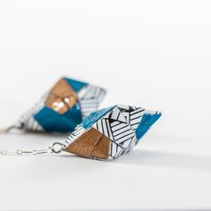 Origami Diamond Paper Earrings - Tribal Copper and Teal - By LeeMo Designs in Bend Modern Blue Geometric Earrings, Unique Geometric Earrings As Gift, Japanese Earrings, Origami Diamond, Origami Earrings, Modular Origami, Paper Earrings, Hand Paint, Origami Paper