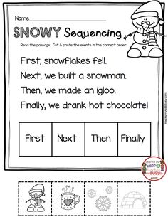 a snowman worksheet with words and pictures