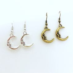 Earrings Moon Crescent Man In The Moon 2 Pk Silver And Gold Tone Galaxy Celestial Boho Goth Witchy Jewelry Handmade With Love By Me. Silver And Gold Tone Charms On Hypoallergenic Earring Wires. No Flaws. No Returns. [Earrings Earrings Moon Crescent Man In The Moon 2 Pk Silver And Gold Tone Galaxy Celestial Boho Goth Witchy Jewelry Dark Fairy Grunge Whimsy Goth Magic Moon Wizard Pagan Dangle Set Cute Kawaii] Crescent Silver Earrings As Gift, Silver Moon-shaped Earrings For Gift, Crescent Silver Metal Earrings, Nickel-free Silver Moon Earrings, Silver Half Moon Earrings For Gift, Silver Nickel-free Moon-shaped Earrings, Silver Sun And Moon Design Earrings For Gift, Silver Earrings With Sun And Moon Design As Gift, Celestial Silver Half Moon Earrings