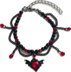 Goth Bracelets, Bracelet Grunge, Bracelets Y2k, Grunge Heart, Red Vampire, Gothic Bracelet, Black Goth, Heart With Wings, Y2k Black